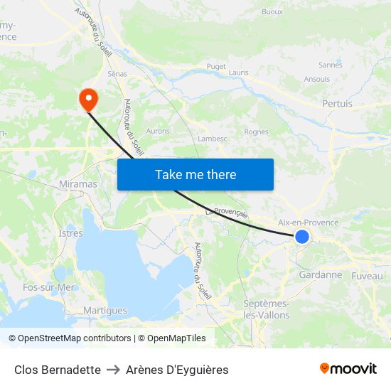 Clos Bernadette to Arènes D'Eyguières map