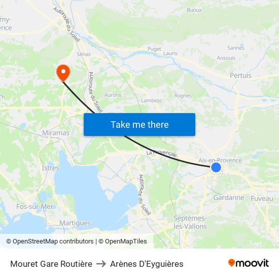 Mouret Gare Routière to Arènes D'Eyguières map