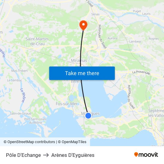 Pôle D'Echange to Arènes D'Eyguières map