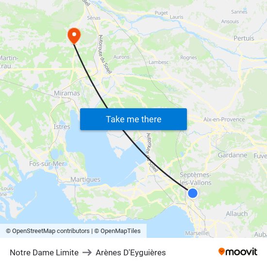 Notre Dame Limite to Arènes D'Eyguières map