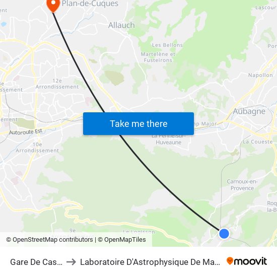 Gare De Cassis to Laboratoire D'Astrophysique De Marseille map