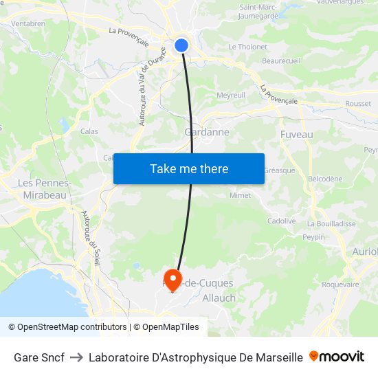 Gare Sncf to Laboratoire D'Astrophysique De Marseille map