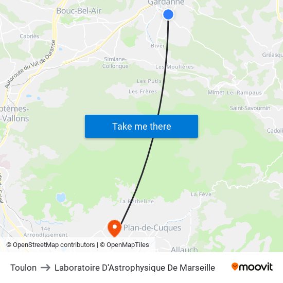 Toulon to Laboratoire D'Astrophysique De Marseille map