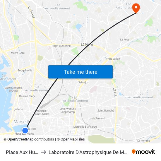 Place Aux Huiles to Laboratoire D'Astrophysique De Marseille map