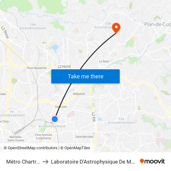 Métro Chartreux to Laboratoire D'Astrophysique De Marseille map