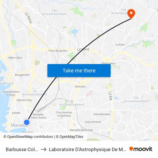 Barbusse Colbert to Laboratoire D'Astrophysique De Marseille map