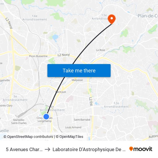 5 Avenues Chartreux to Laboratoire D'Astrophysique De Marseille map