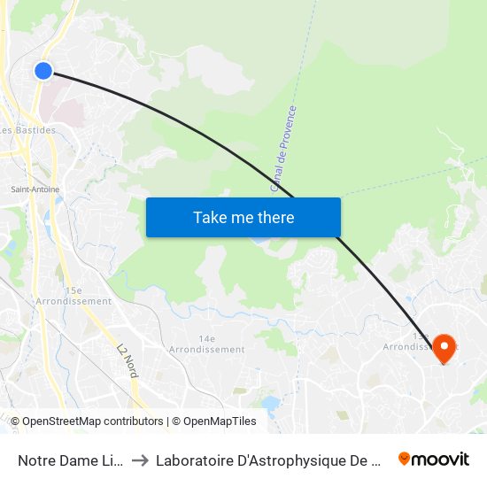 Notre Dame Limite to Laboratoire D'Astrophysique De Marseille map
