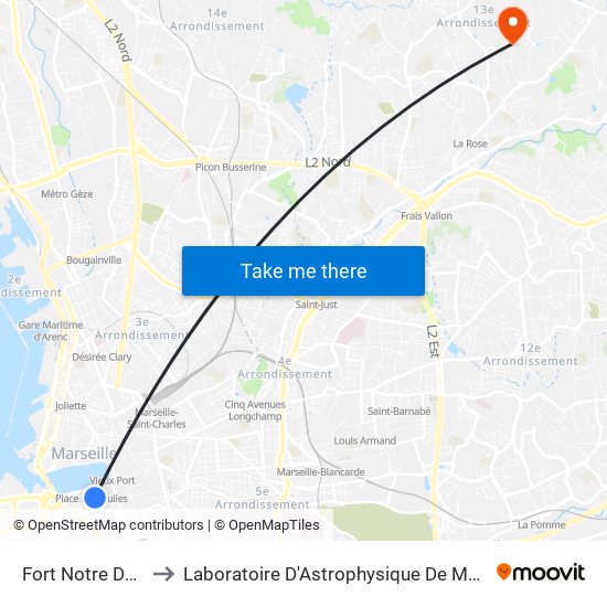 Fort Notre Dame to Laboratoire D'Astrophysique De Marseille map