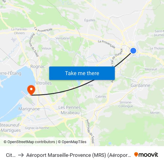 Cite  U. to Aéroport Marseille-Provence (MRS) (Aéroport de Marseille Provence) map