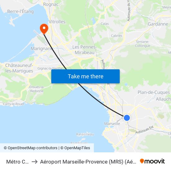 Métro Chartreux to Aéroport Marseille-Provence (MRS) (Aéroport de Marseille Provence) map