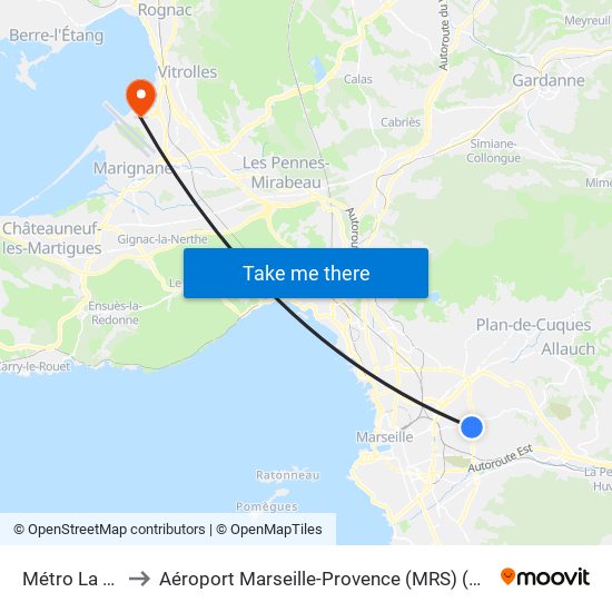 Métro La Fourragère to Aéroport Marseille-Provence (MRS) (Aéroport de Marseille Provence) map