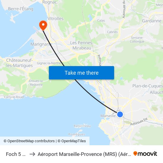 Foch 5 Avenues to Aéroport Marseille-Provence (MRS) (Aéroport de Marseille Provence) map