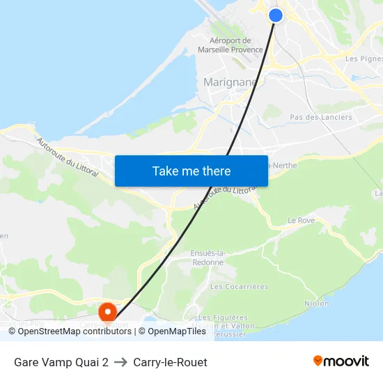 Gare Vamp Quai 2 to Carry-le-Rouet map