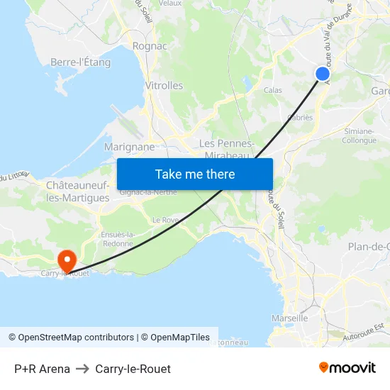 P+R Arena to Carry-le-Rouet map