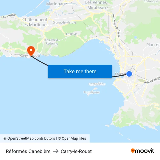 Réformés Canebière to Carry-le-Rouet map