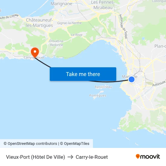 Vieux-Port (Hôtel De Ville) to Carry-le-Rouet map