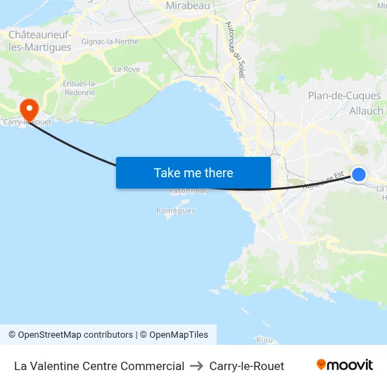 La Valentine Centre Commercial to Carry-le-Rouet map