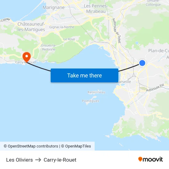 Les Oliviers to Carry-le-Rouet map