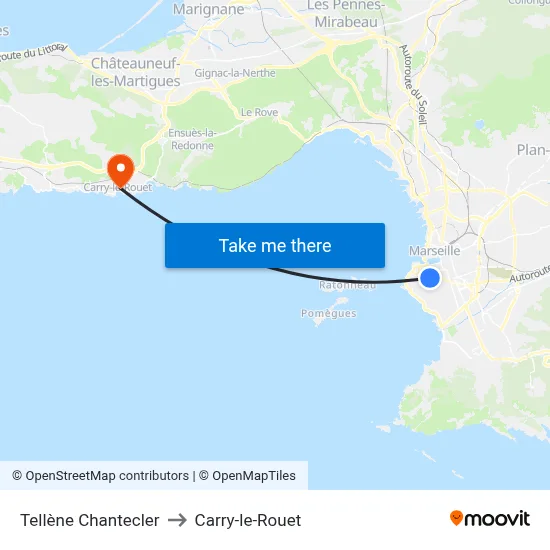 Tellène Chantecler to Carry-le-Rouet map