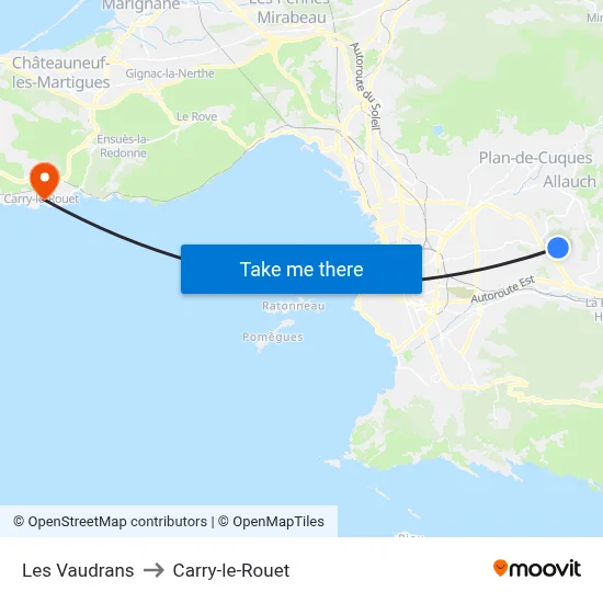 Les Vaudrans to Carry-le-Rouet map