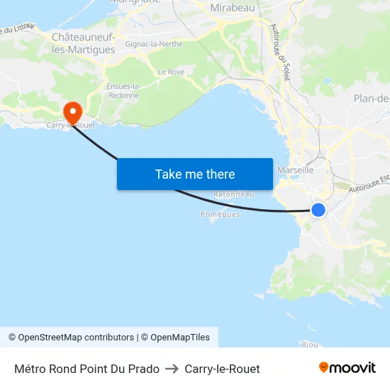 Métro Rond Point Du Prado to Carry-le-Rouet map