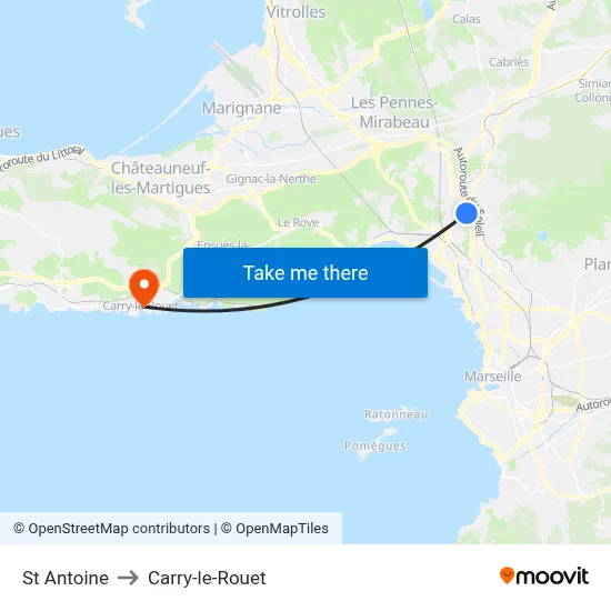 St Antoine to Carry-le-Rouet map
