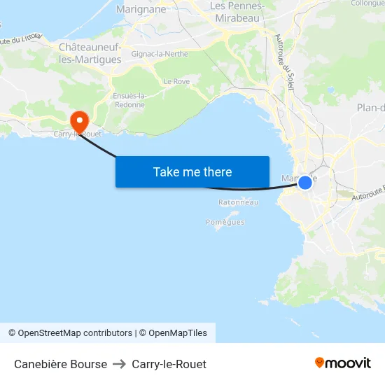 Canebière Bourse to Carry-le-Rouet map
