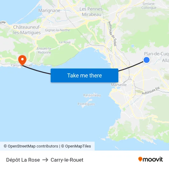 Dépôt La Rose to Carry-le-Rouet map