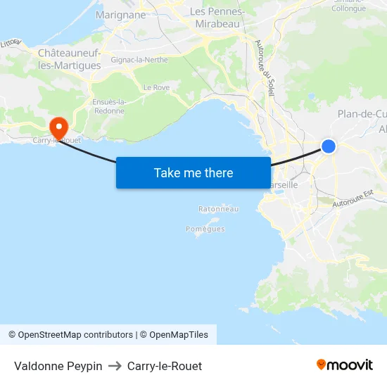 Valdonne Peypin to Carry-le-Rouet map