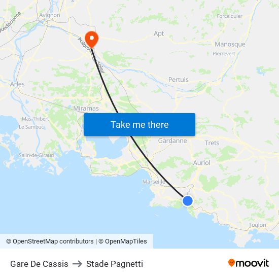 Gare De Cassis to Stade Pagnetti map