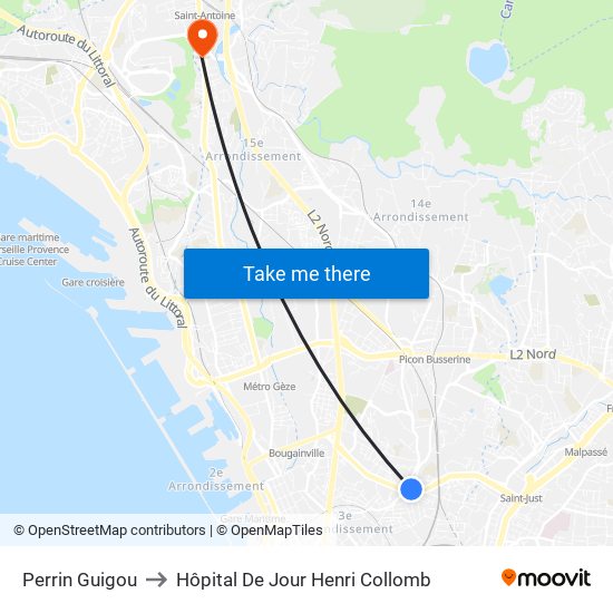 Perrin Guigou to Hôpital De Jour Henri Collomb map