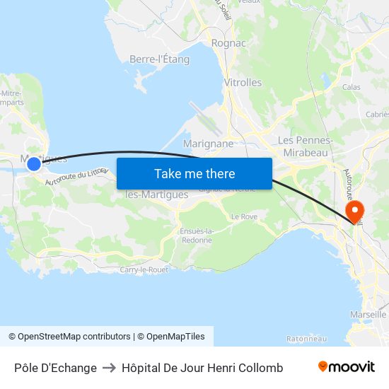 Pôle D'Echange to Hôpital De Jour Henri Collomb map