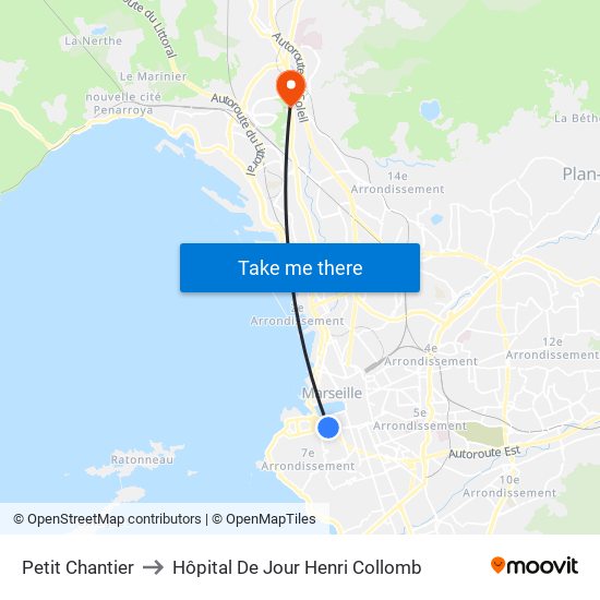 Petit Chantier to Hôpital De Jour Henri Collomb map