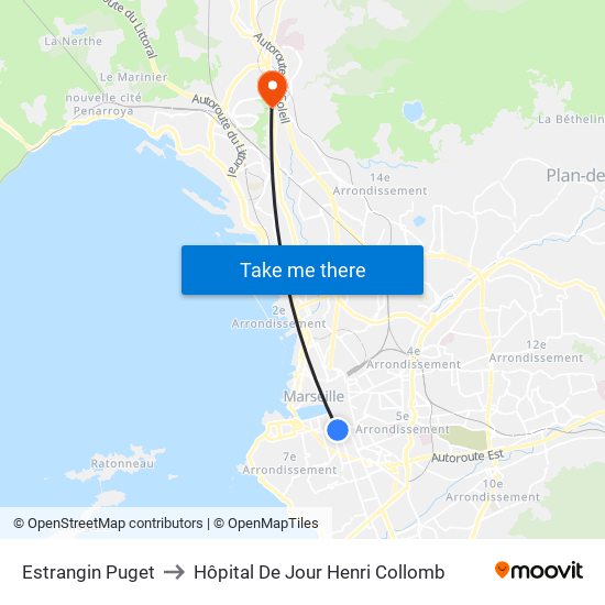 Estrangin Puget to Hôpital De Jour Henri Collomb map