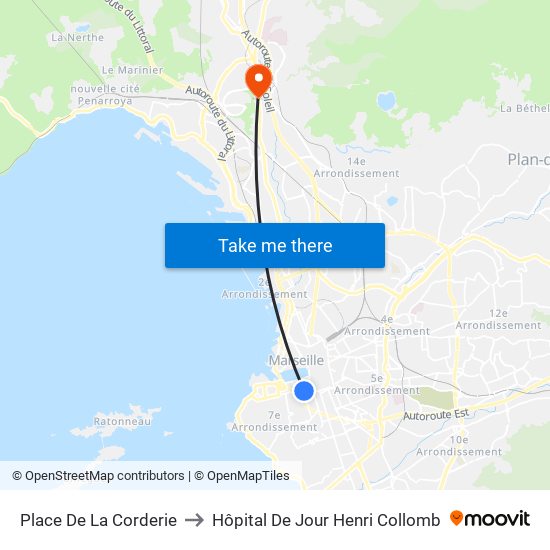 Place De La Corderie to Hôpital De Jour Henri Collomb map