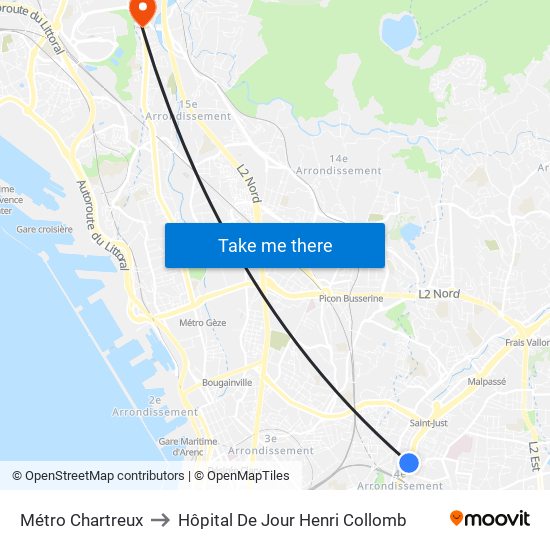 Métro Chartreux to Hôpital De Jour Henri Collomb map