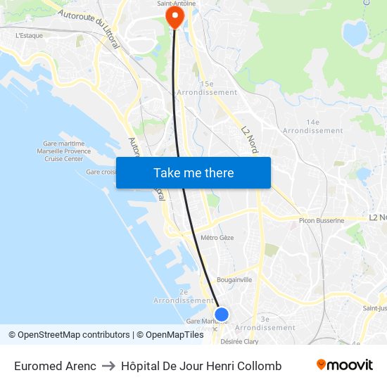 Euromed Arenc to Hôpital De Jour Henri Collomb map