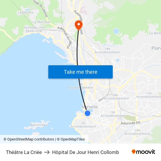 Théâtre La Criée to Hôpital De Jour Henri Collomb map