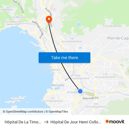 Hôpital De La Timone to Hôpital De Jour Henri Collomb map