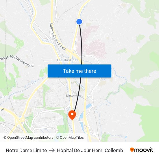 Notre Dame Limite to Hôpital De Jour Henri Collomb map