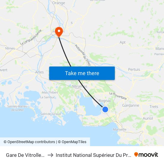 Gare De Vitrolles-Aér-Marseille to Institut National Supérieur Du Professorat Et De L'Éducation map