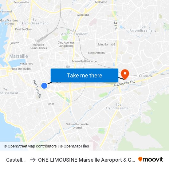 Castellane to ONE-LIMOUSINE Marseille Aéroport & Gare TGV map