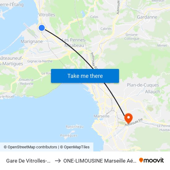 Gare De Vitrolles-Aér-Marseille to ONE-LIMOUSINE Marseille Aéroport & Gare TGV map