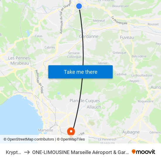 Krypton to ONE-LIMOUSINE Marseille Aéroport & Gare TGV map