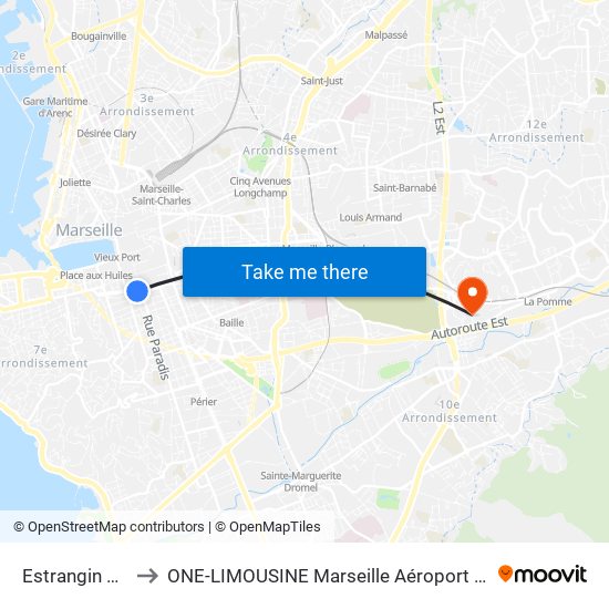 Estrangin Puget to ONE-LIMOUSINE Marseille Aéroport & Gare TGV map