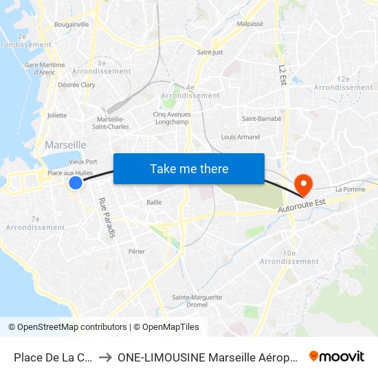Place De La Corderie to ONE-LIMOUSINE Marseille Aéroport & Gare TGV map