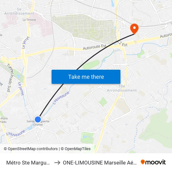 Métro Ste Marguerite Dromel to ONE-LIMOUSINE Marseille Aéroport & Gare TGV map