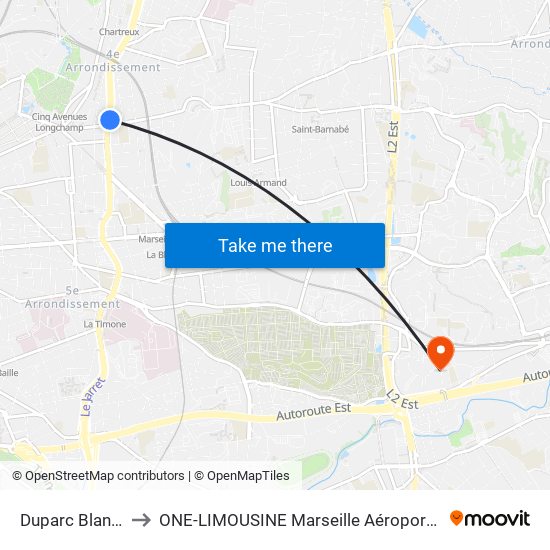 Duparc Blancarde to ONE-LIMOUSINE Marseille Aéroport & Gare TGV map