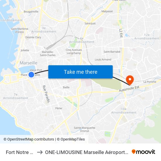 Fort Notre Dame to ONE-LIMOUSINE Marseille Aéroport & Gare TGV map